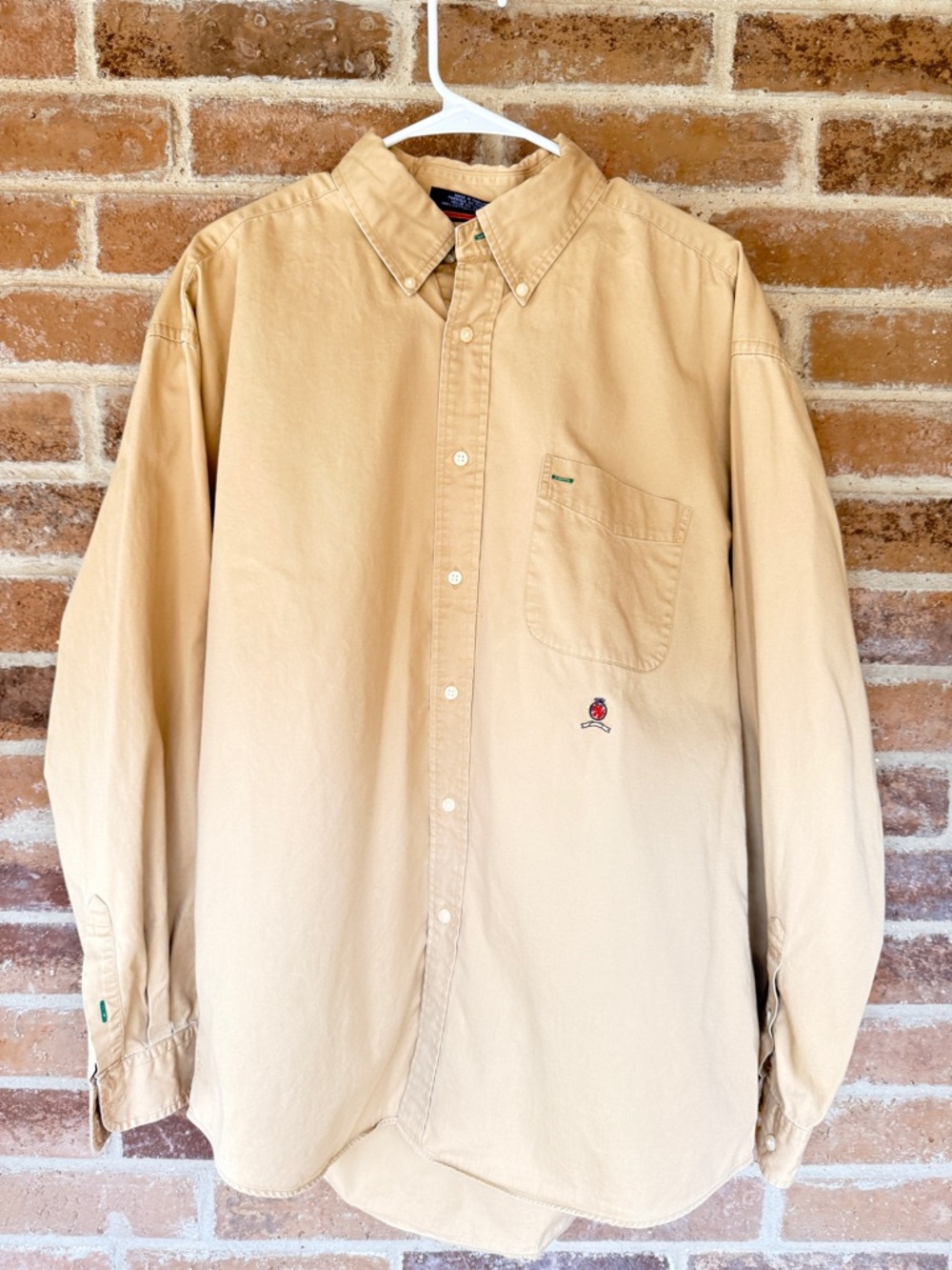 Tommy Hilfiger Men's Tan Button-Down Cotton Shirt